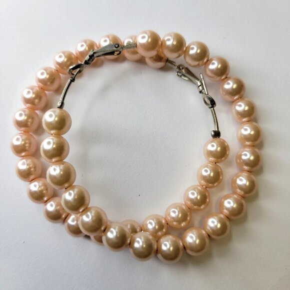 Baby Pink Pearl Hoop Earrings - Picture 5 of 5